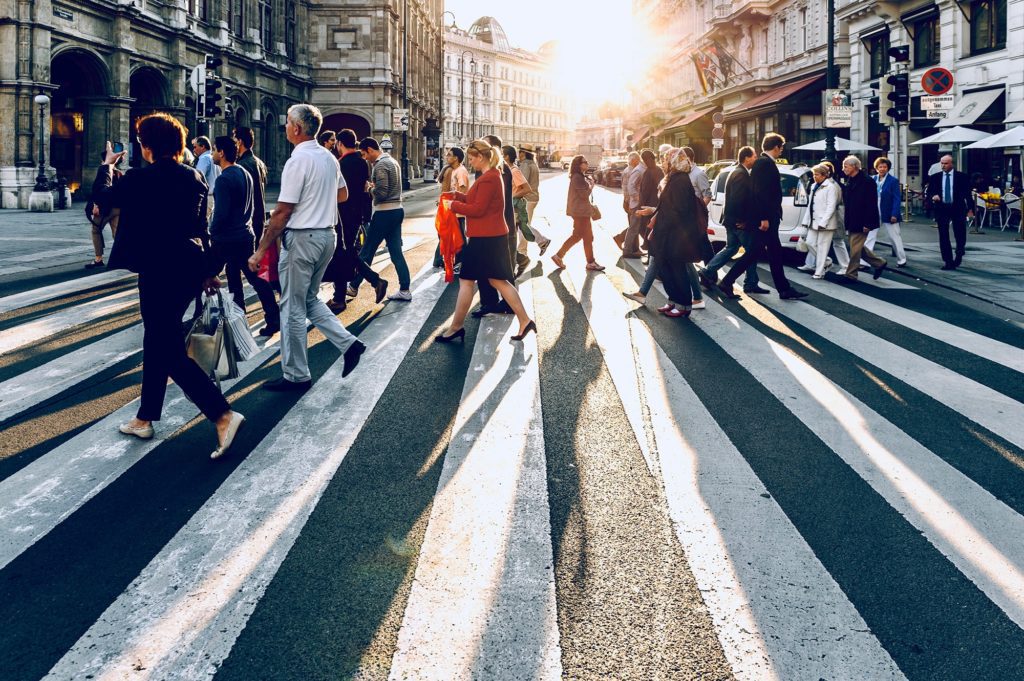 Busy crosswalk in a city