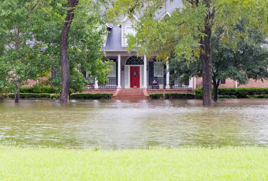 A flood of water in front of a house