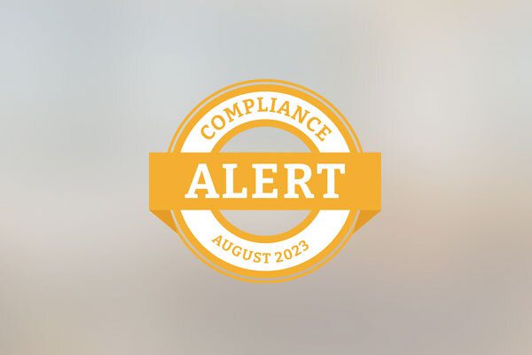 Featured image of the August 2023 Compliance Alert badge